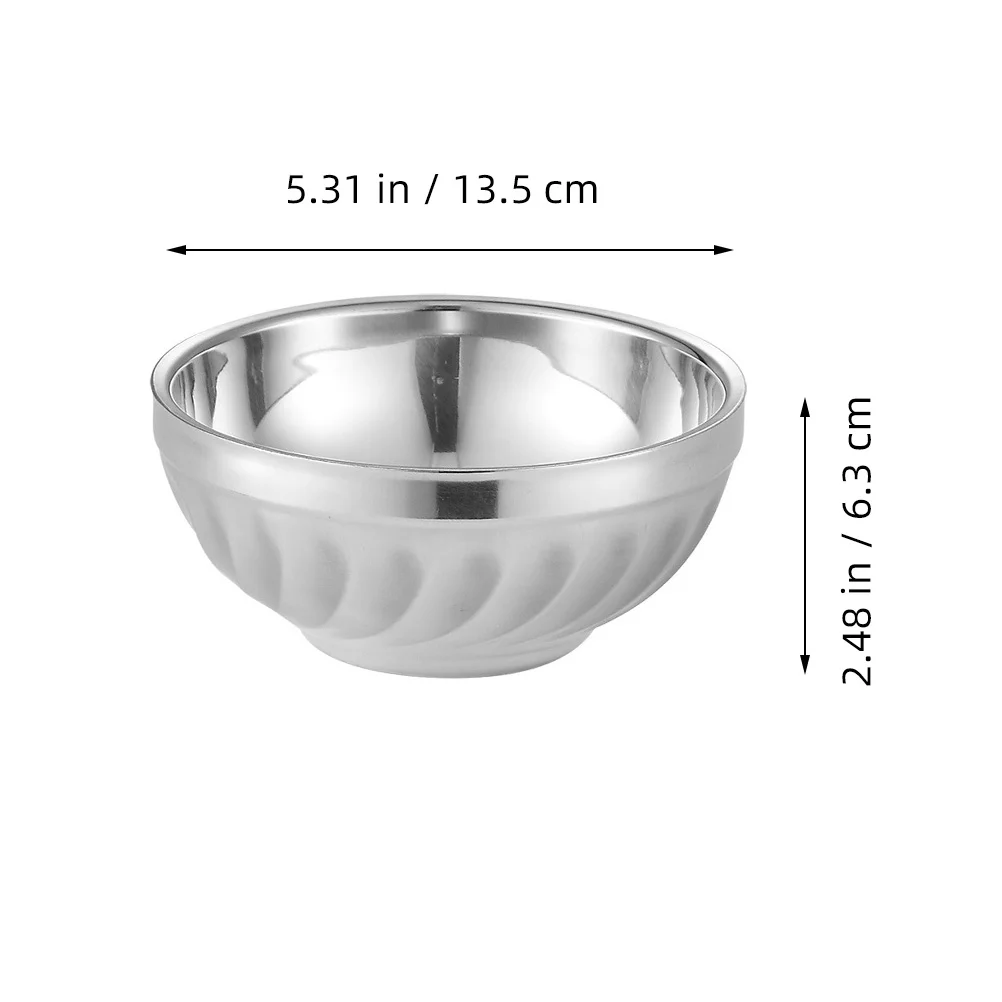 3 Pcs Bowl Heat Insulation Bowls Rice Storage Bright Light Salad Stainless Steel Double-layer Kitchen Food Serving