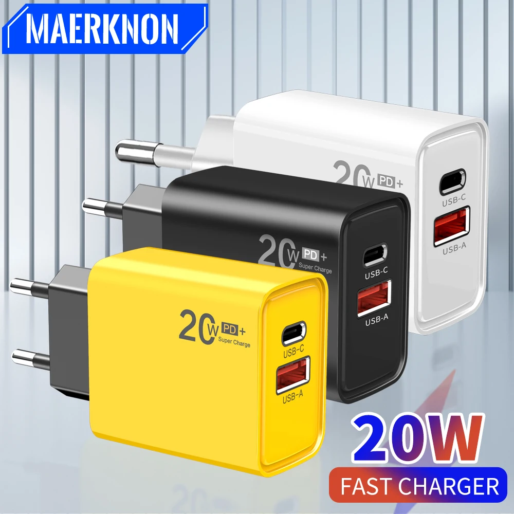 Ładowarka USB 20W typu C z 2 portami Szybkie ładowanie 3.0 Adapter szybkiego ładowania do iPhone 15 Samsung S24 Xiaomi Redmi Huawei Oneplus