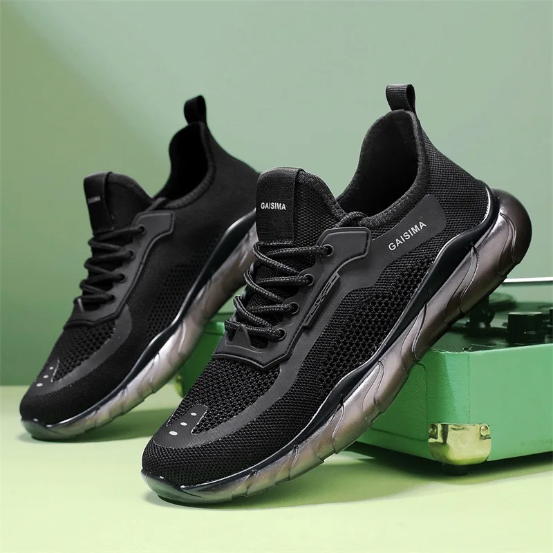 Men Breathable Fly Woven Sneakers Soft Shock Absorb Air Cushion Running Shoes Lightweight Daily Walking Casual Footwear