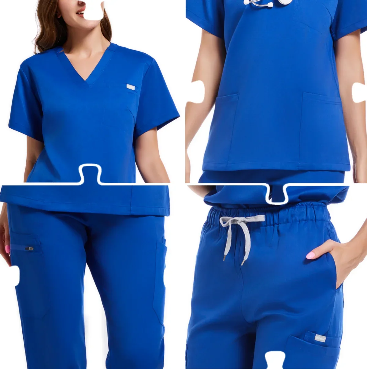 Mangas curtas Workwear para Mulheres, Salão de Beleza Workwear, Spa Uniformes, Dentista e Enfermeira Scrubs Tops, Médico Médico Roupas de Trabalho