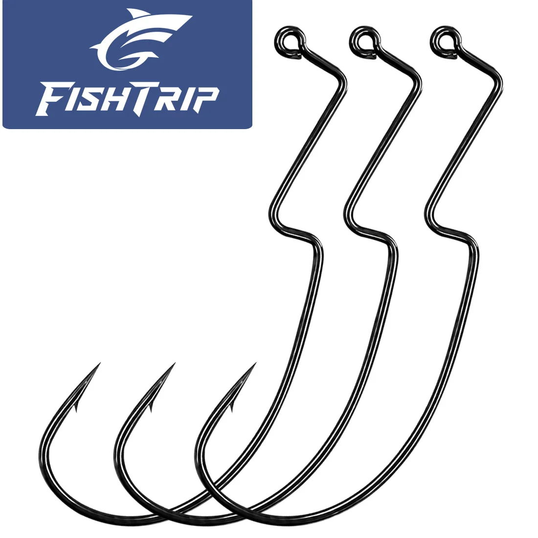 FishTrip Fishing Spezial-Wurmhaken 25 Stück Schwarz EWG Wide Gap Wurmhaken aus Hochkohlenstoffstahl für Weichköder Texas Rig Carolina Rig – Detail 1