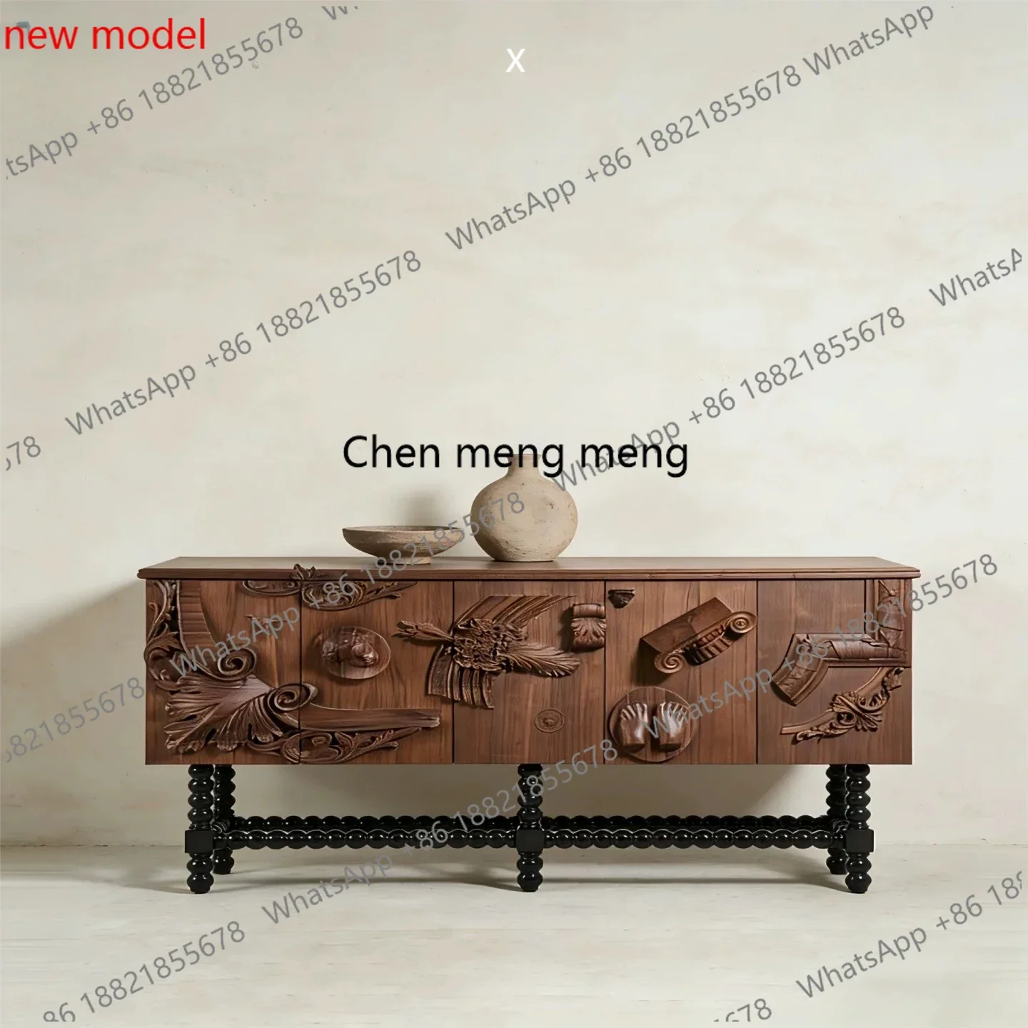 N138Retro medieval style living room storage side cabinet, French solid wood porch cabinetf132