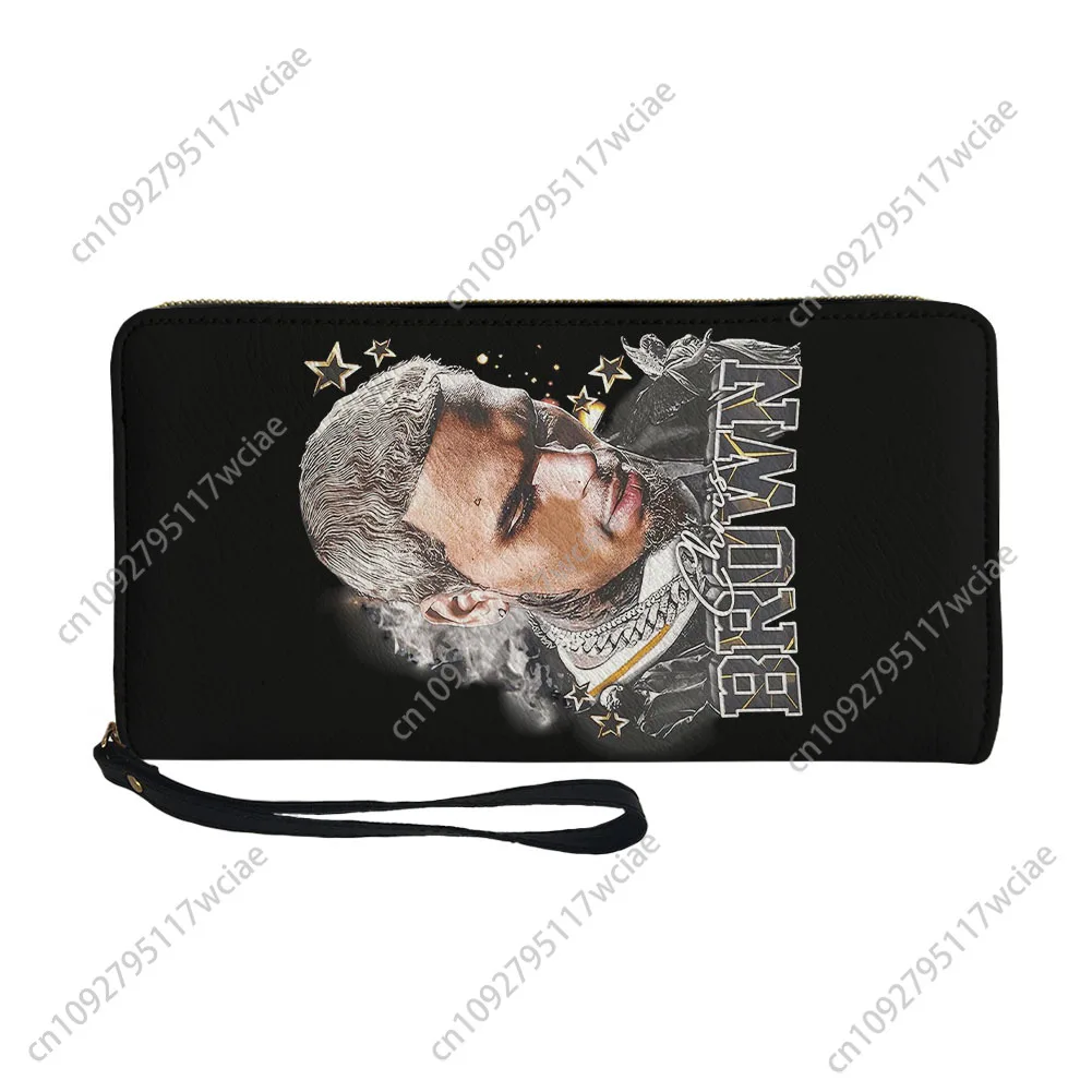 Chris Brown Hip hop Rap Rock Singer Dompet Kustom Pria Wanita Dompet Panjang dengan Resleting Cetak Ganda Dompet Portabel Tas Hadiah