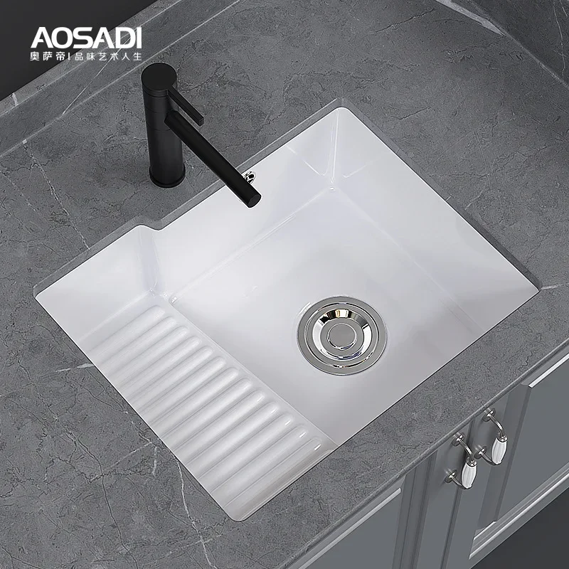 Undercounter Basin Balcony Laundry Basin with Washboard Washing Machine Basin Household