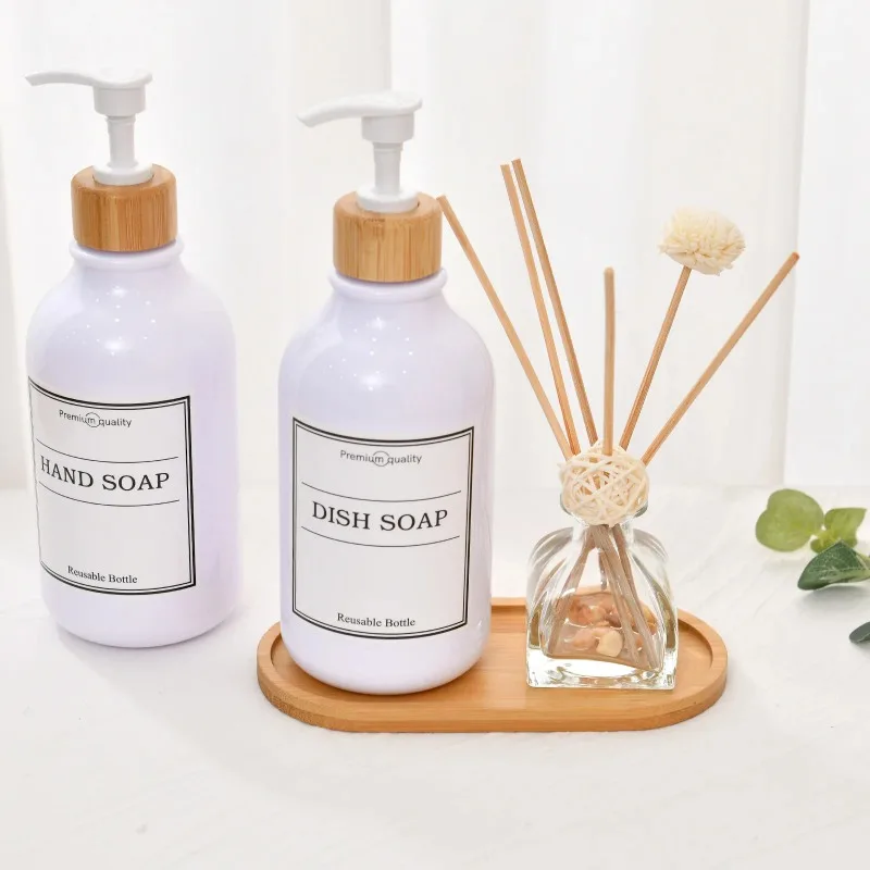 Bamboo Soap Dispenser Tray Vanity Countertop Bottles Organizer Holder Round Square Candles Jewelry Storage Tray for Bathroom