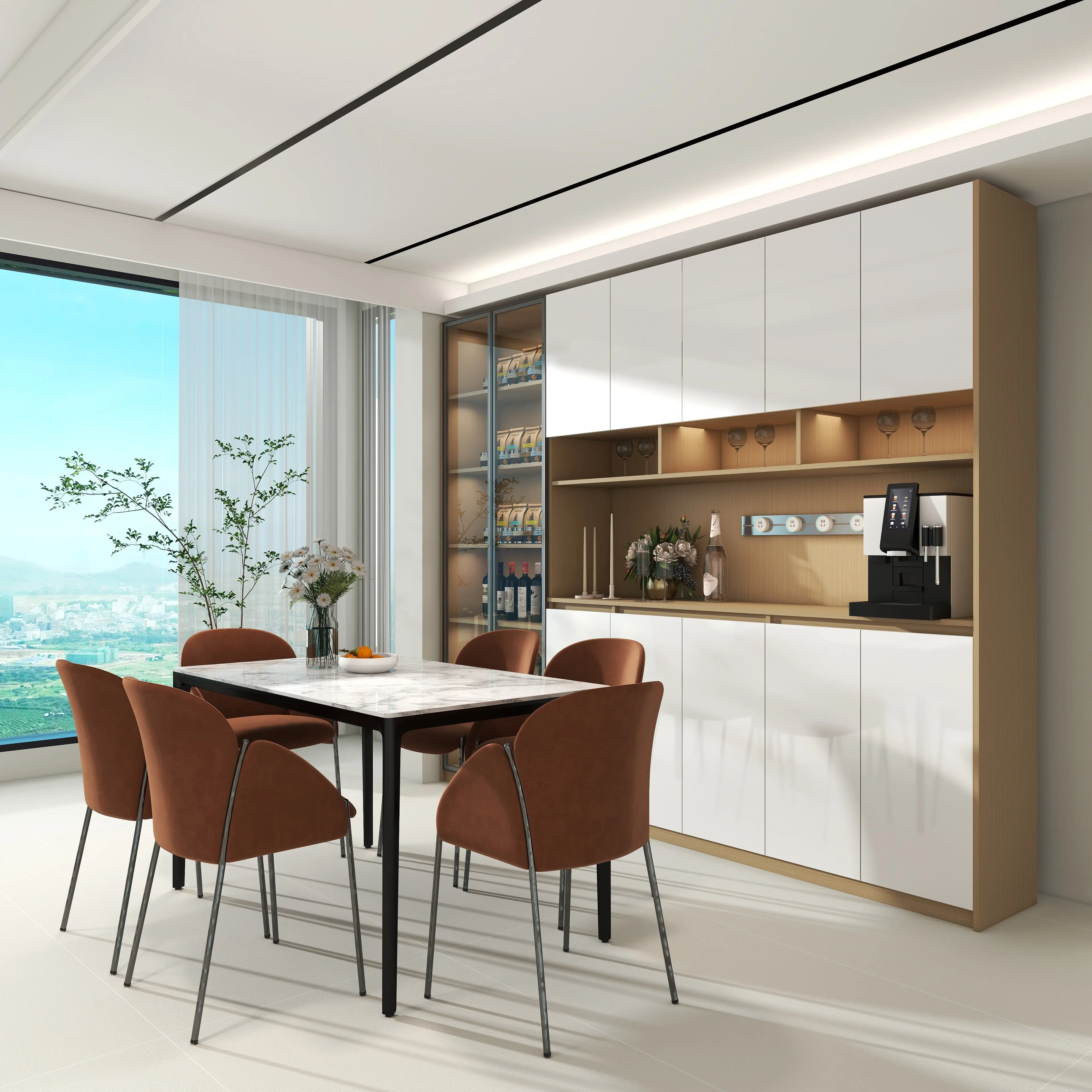 Wine cabinet, dining side cabinet integrated against the wall, living room home solid wood customization, one door to the top, m