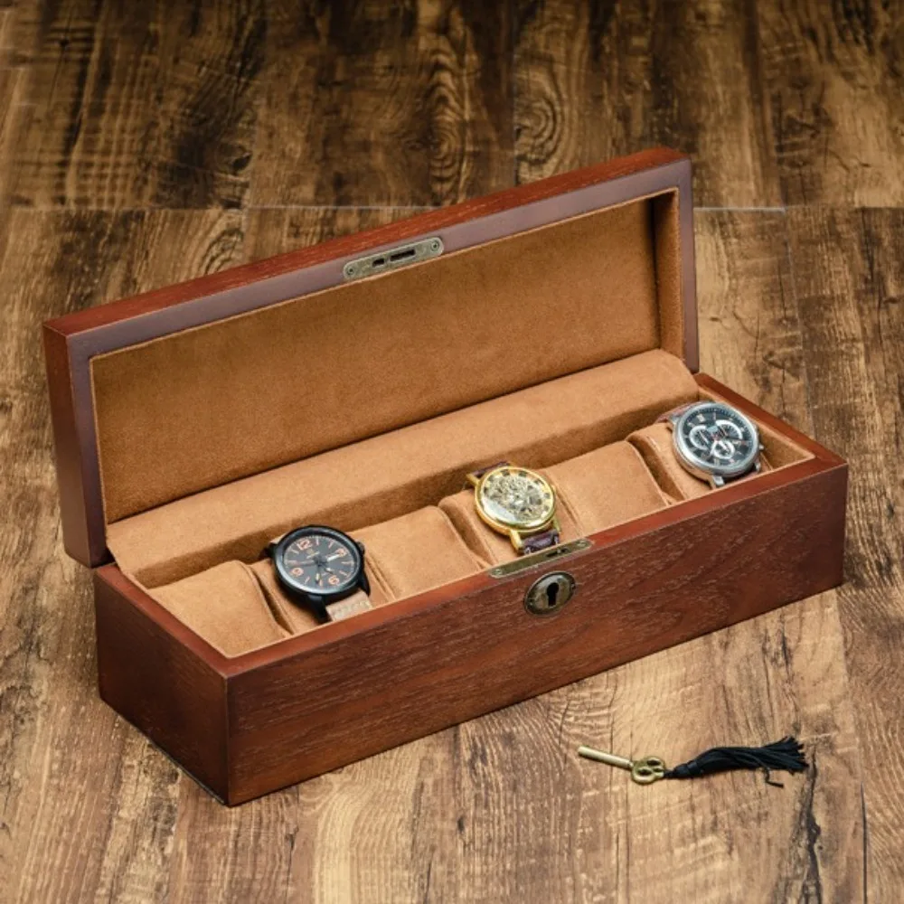 Retro 6 Slots Watch Box With Lock Wooden Organizer Watch Display Case Collection Watch Holder Watch Storage Box Wrist Watch