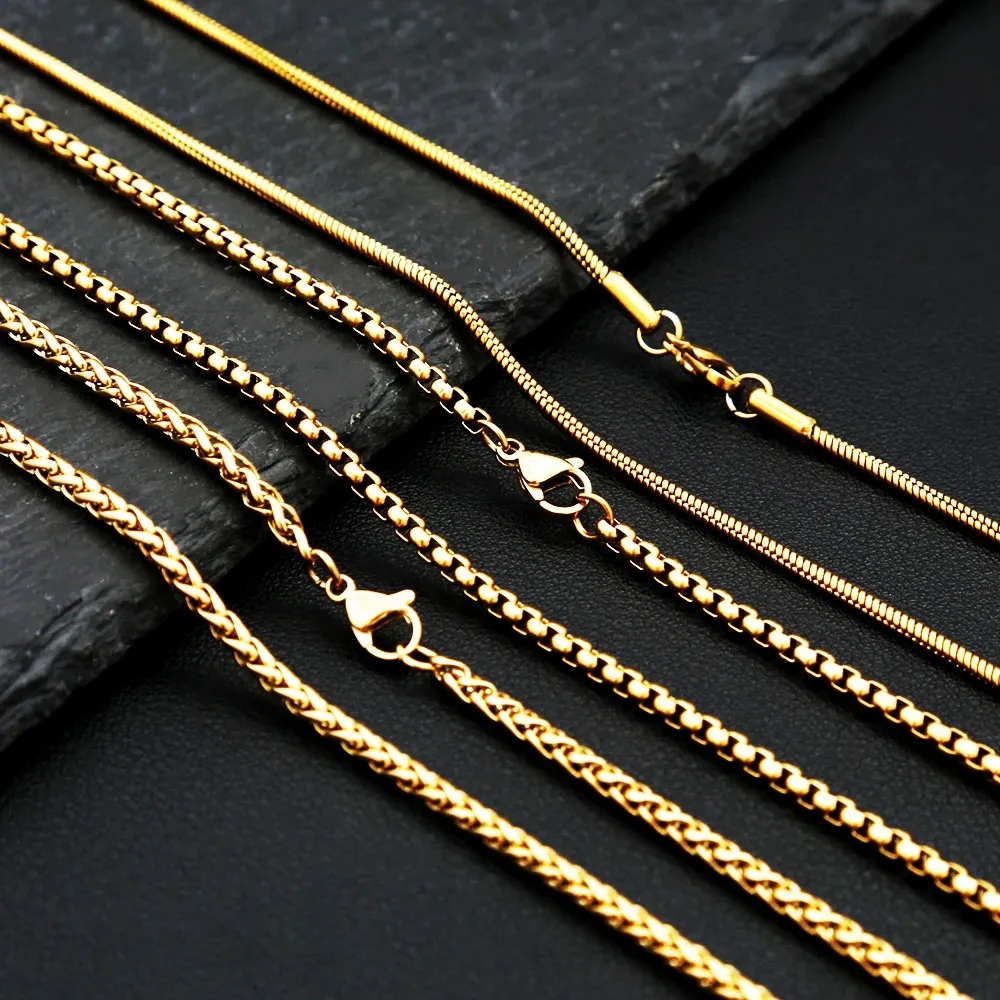Simple Fashion Gold Multi Style Chain Necklace Stainless Steel 2-3MM For Men Women 55-60CM Cuban Chain Snake Chain Jewelry