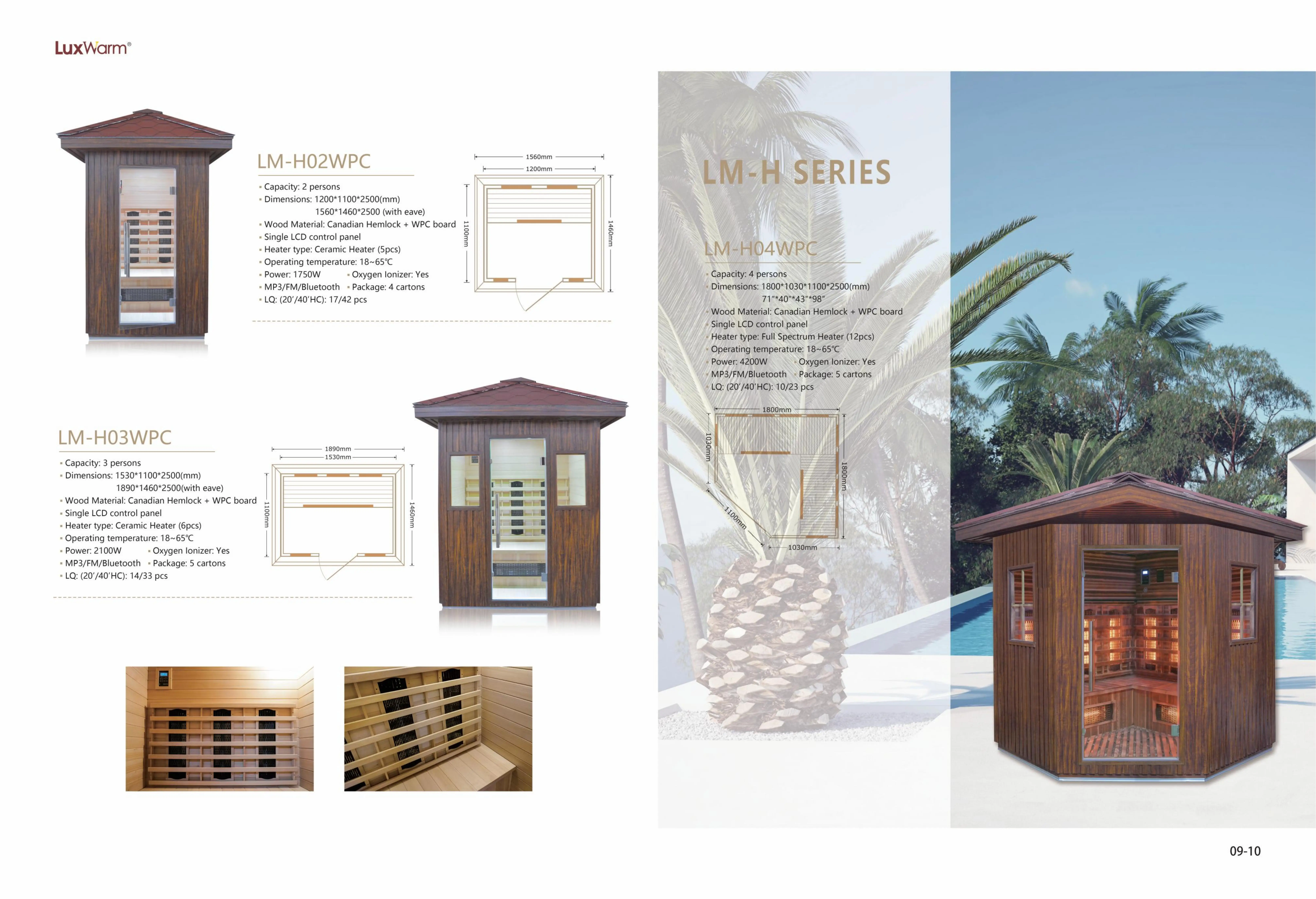 Costom Solid Wood Indoor Steam Room Sauna with Bubble Bath and LED TV Entertainment Infra-red Sauna Room