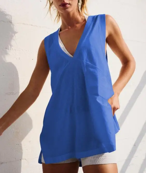 

Women's Vest 2026 Summer New Solid Color Simple Fashion Fitness Style V-Neck Casual Daily Versatile Sleeveless Loose Slit Vest