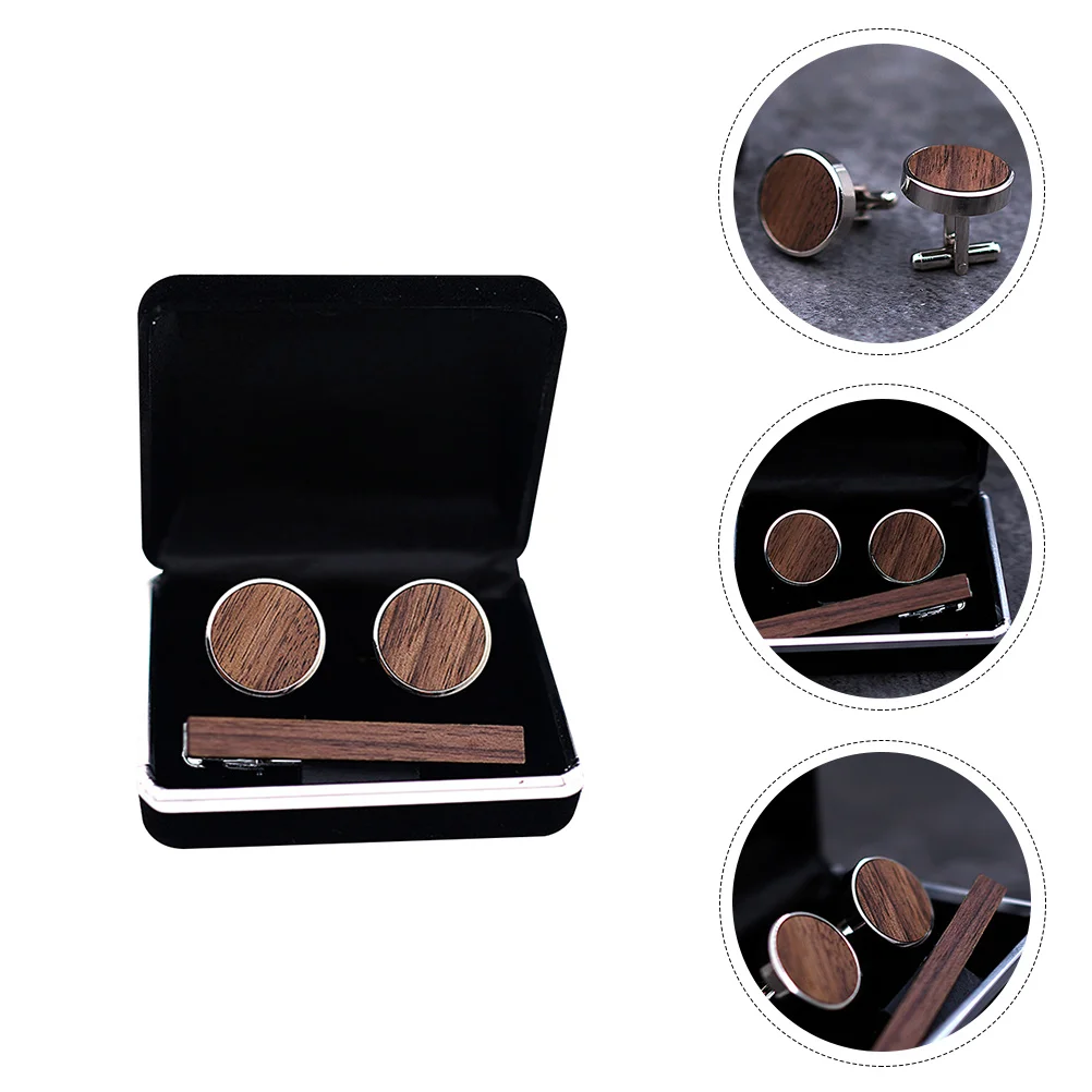 

1 set Wooden Cuff Links Set Men Tie Clip Durable Shirt Fastener Fashion Cloth Accessories For Business Party Wear