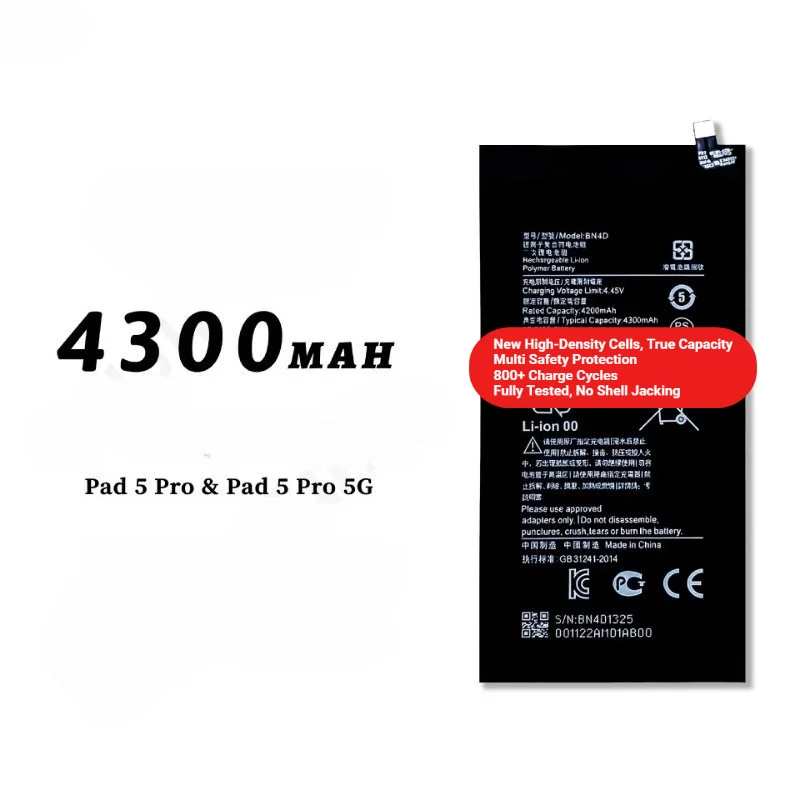 BN4D for Xiaomi Pad 5 Pro/Pad 5 Pro 5G Phone Battery 0 Cycle  High Capacity Battery Replacement Bateria Grade A Cell with Tools