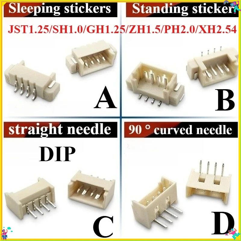10PCS SH1.0/JST1.25/GH1.25/ZH1.5/PH2.0/XH2.54 Pitch 1.0MM 1.25MM 2.0MM 2.54MM Male Pin Header Socket Dip/Right SMD 2-12Pin