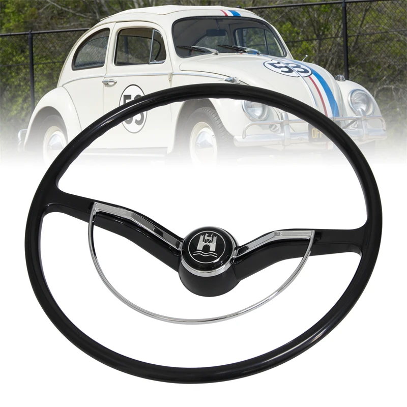 Steering Wheel with Chrome Ring &Horn Button Fits for Volkswagen Beetle 1962-1971