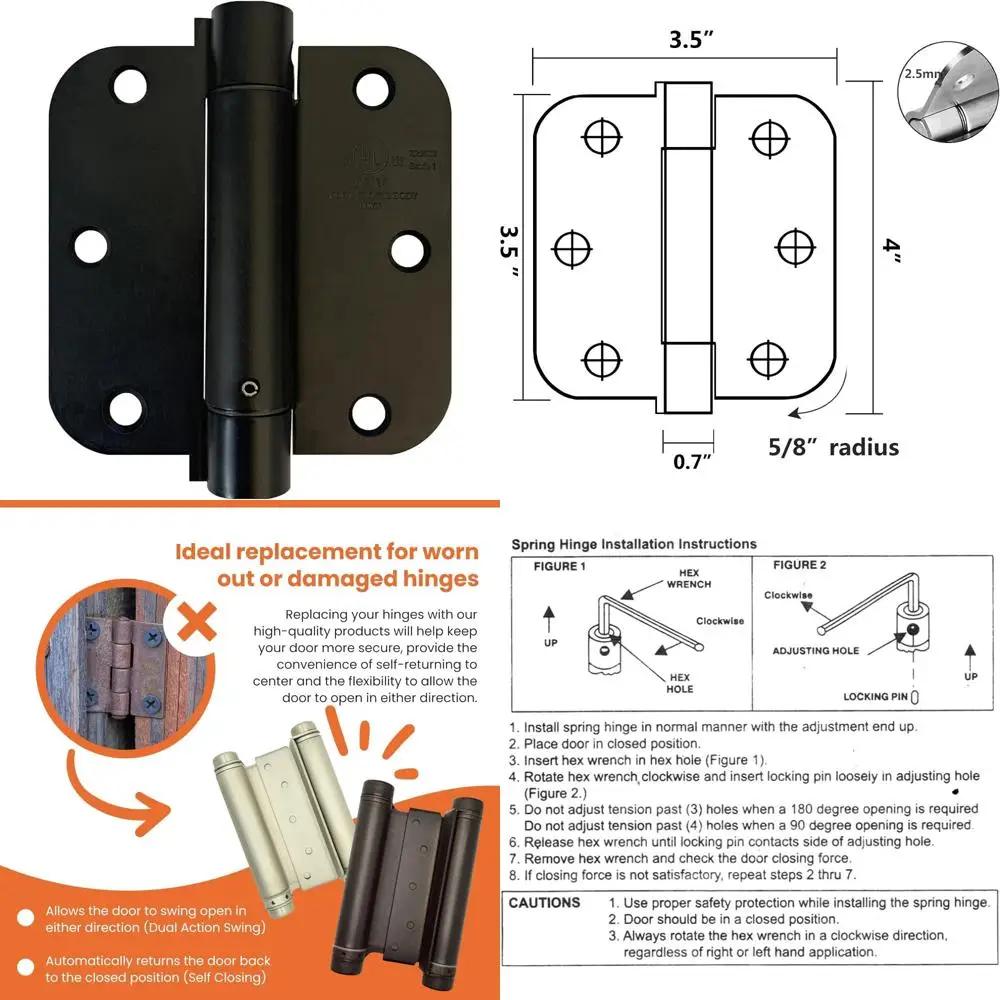 

Сверхмощная самозакрывающаяся пружинная дверная петля 3 1/2 дюйма с углами радиуса действия 5/8 из масляной бронзы (упаковка из 12 шт.)