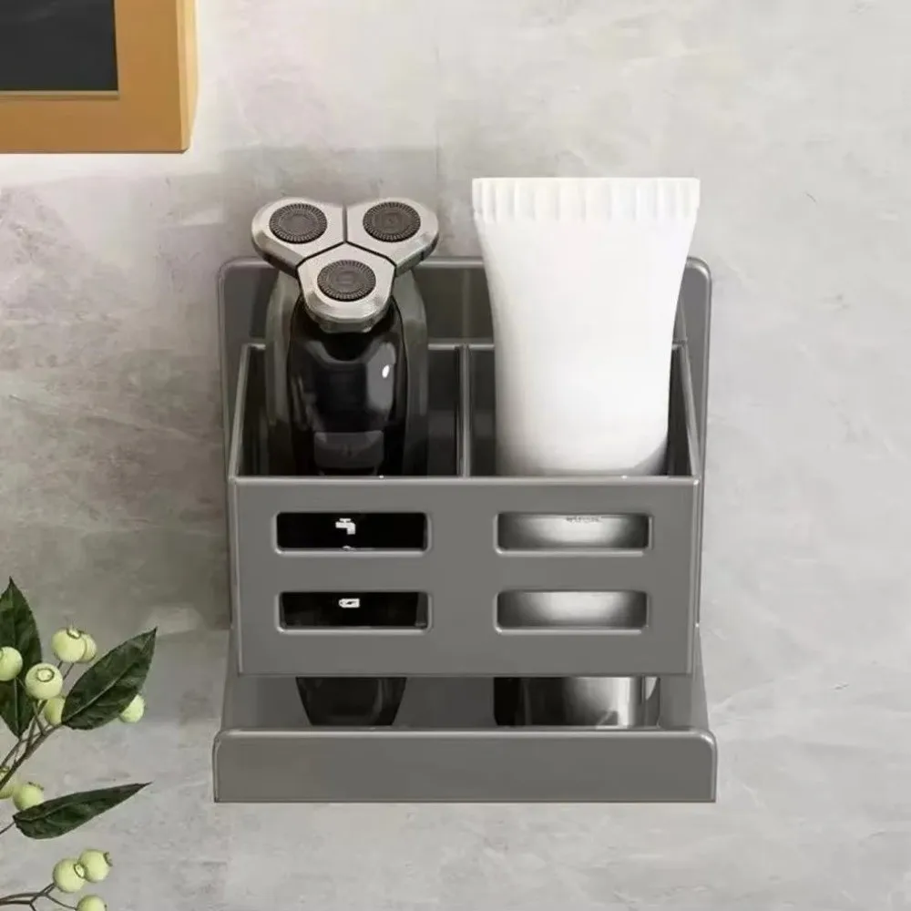 Wall-mounted Toothbrush Razor Storage Rack Punch-free Hollow-out Washstand Organizer Space-saving Toothpaste Comb Storage Tube