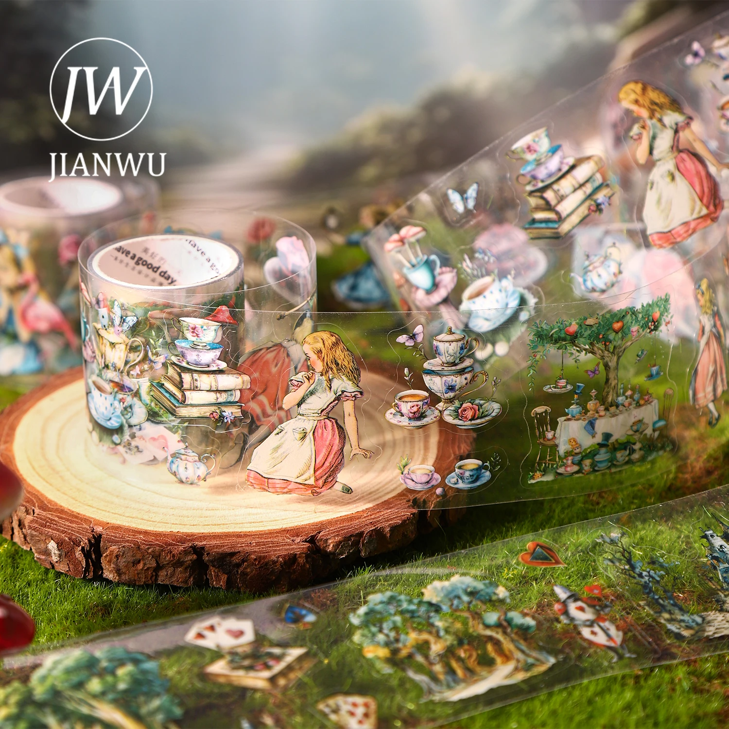 JIAANWU 50mm*200cm Alice Tea Room Series Vintage Character Landscape Material Collage PET Tape Creative Journal Stationery
