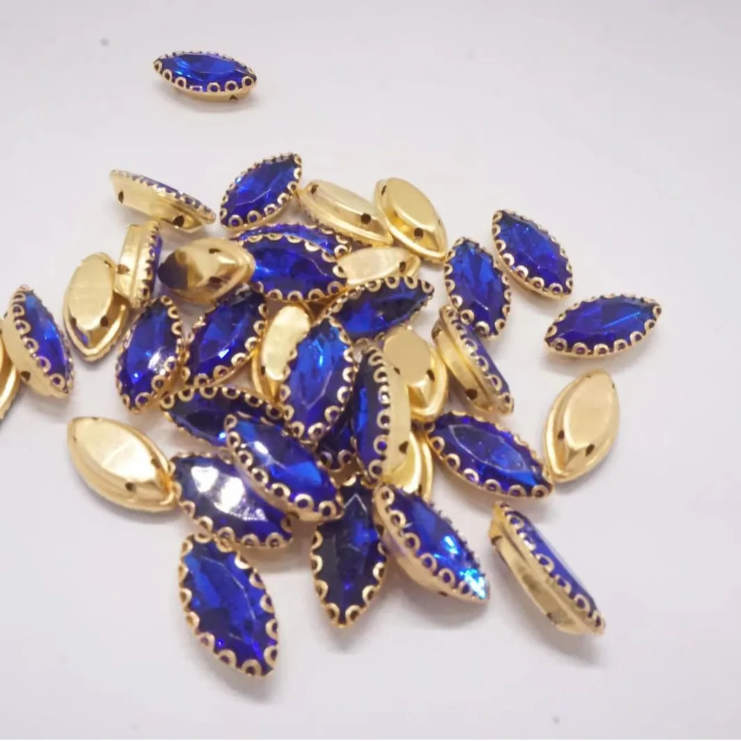

100PCS Horse eye hand sewn rhinestone flower basket claw acrylic gold bottom 7 * 15MM hairpin grab drill hoop DIY