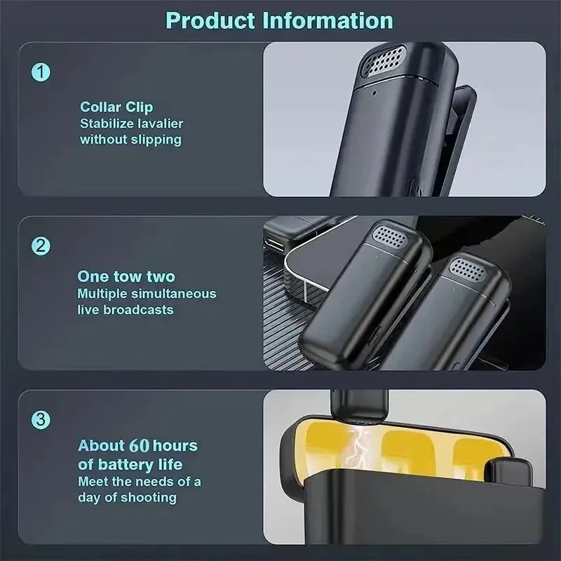 Micrófono de solapa inalámbrico con estuche de carga para transmisiones en vivo, juegos, grabación de audio y video, mini portátil 4