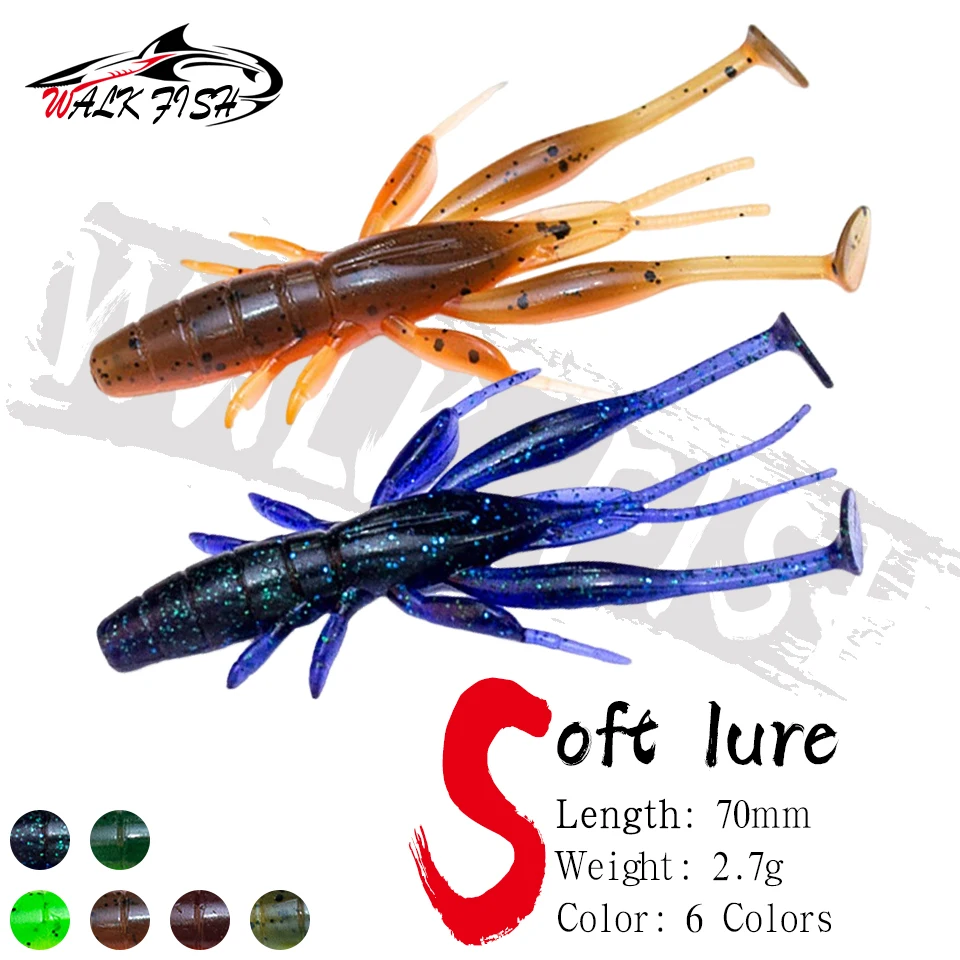 WALK FISH 8PCS 7cm 2,7g TPE Köder Weiche Swimbaits Gummi Schwimmende Garnelen Wobbler Lilelike Angelköder Isca Pesca Angeln