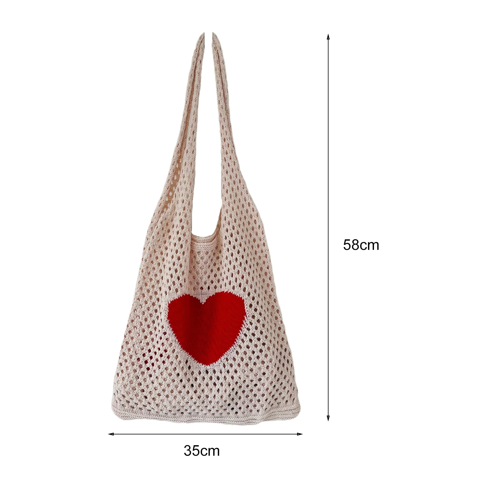 Women Knitted Shoulder Bag Crochet Heart Pattern Large Capacity Vintage Hollow Out Handbag Tote Bag bolso mujer сумка женская