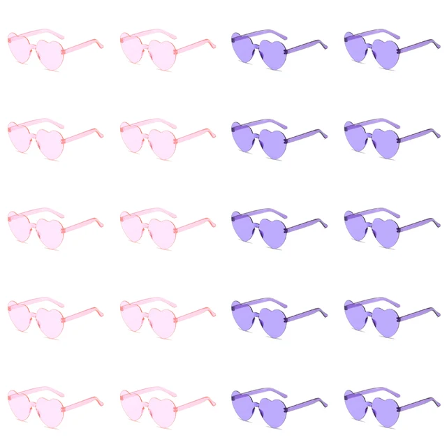 KAMMPT 20 par w zestawie Heart Designer Fashion Sunglasses Candy Color Decor Shades Stylowe markowe okulary przeciwsłoneczne dla kobiet