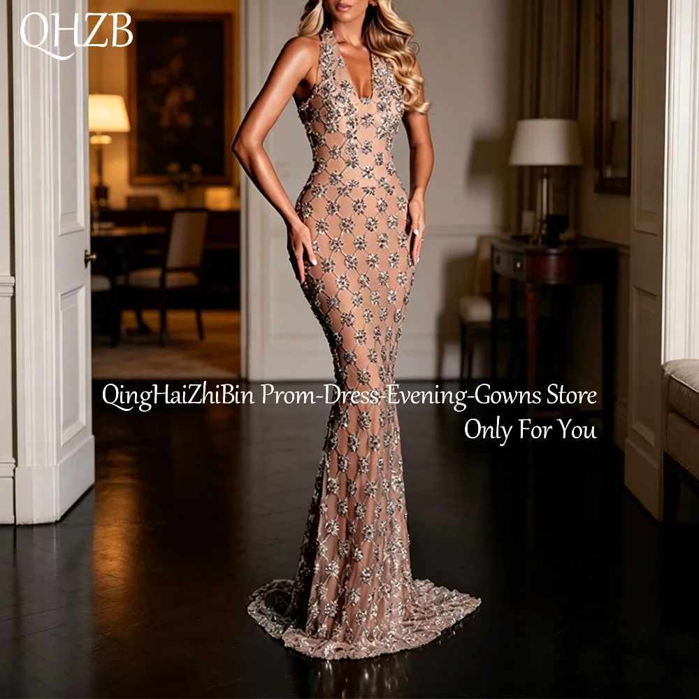 

Customized Luxury Beads Long Evening Dresses for Special Occasions Floor-Length Sweep Train Women Gala Prom Party Dress 2026