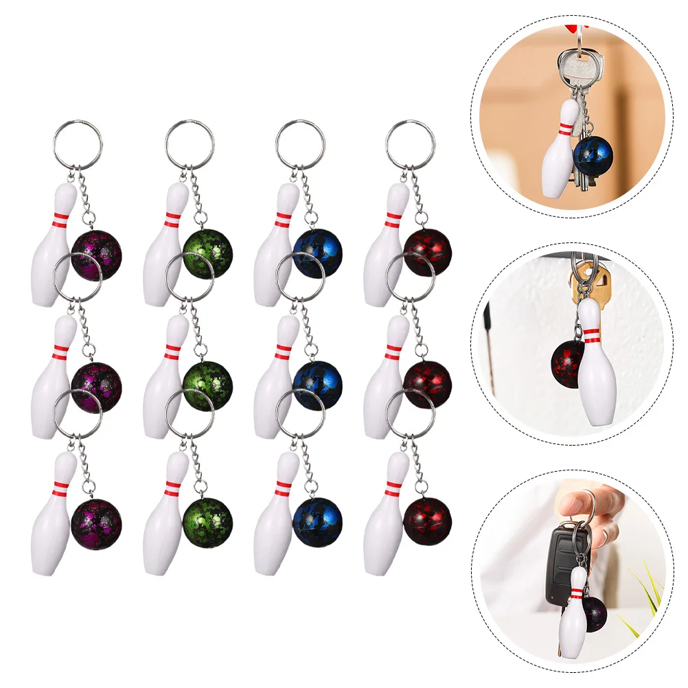 

12pcs Bowling Keychain Bulk Mini Souvenir Pins Charm Ball Clip Sport Decorative Key Rings Small Accessories Bag Backpack Gift