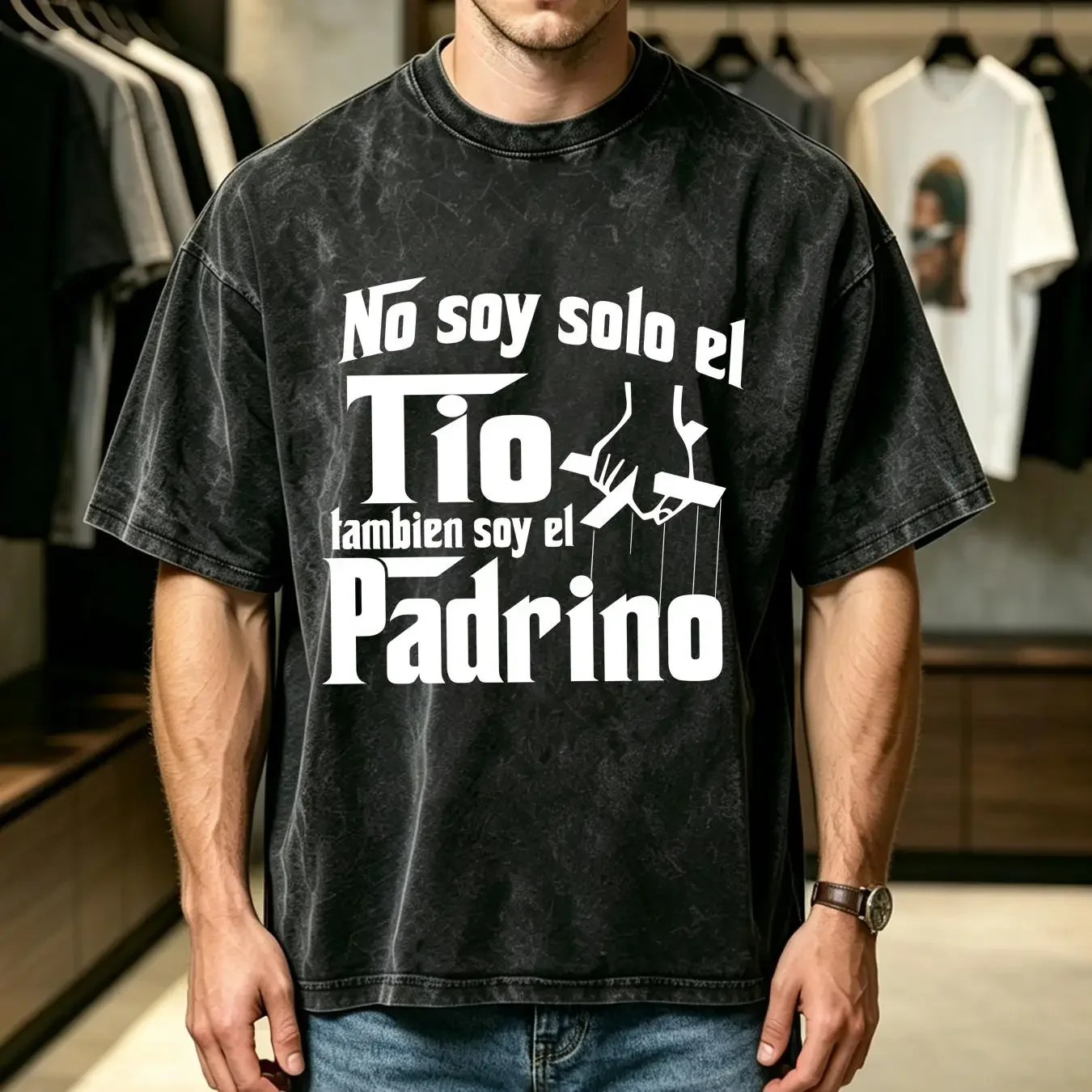 washed T Shirt Camiseta No Soy el Tio Padrino Mafia vintage Washed Casual Stretched Soft streetwear Unisex