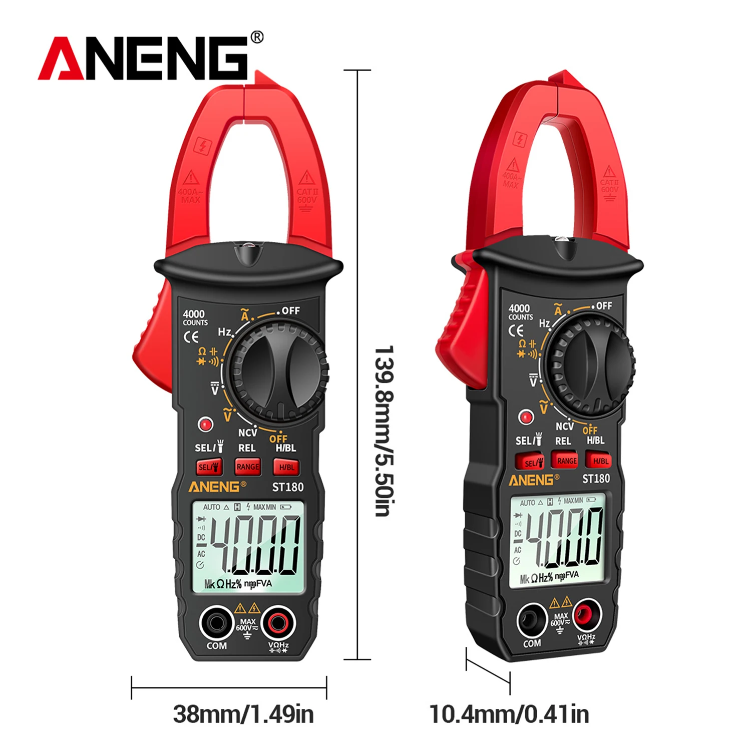 ANENG ST180 4000 Counts Digital Clamp Meter Multimeter Voltmeter Ammeter -30~1000℃ Temperature Resistance Capacitance Frequency