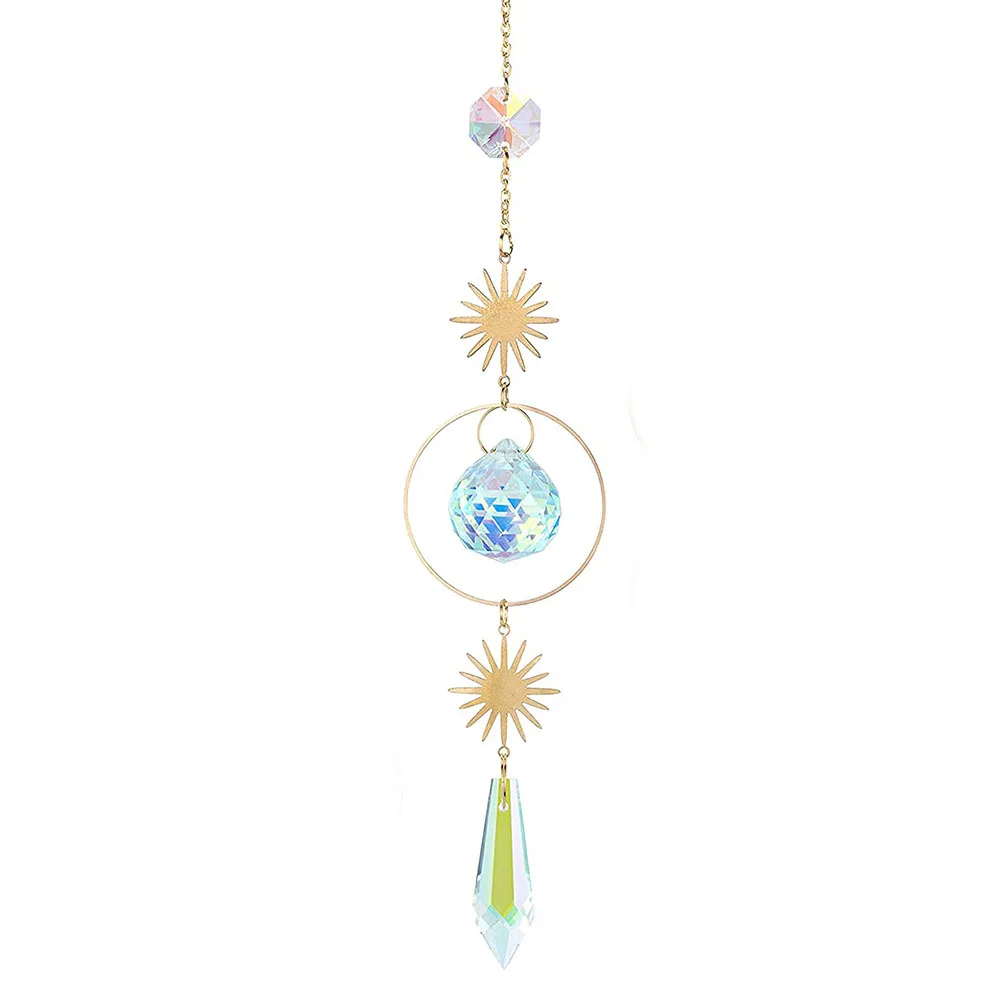 1pcs Sun Catcher Crystal Pendant Sun Moon Hanging Decoration Prisms Wind Chimes Rainbow Maker Pendant Home Garden Decor Gift