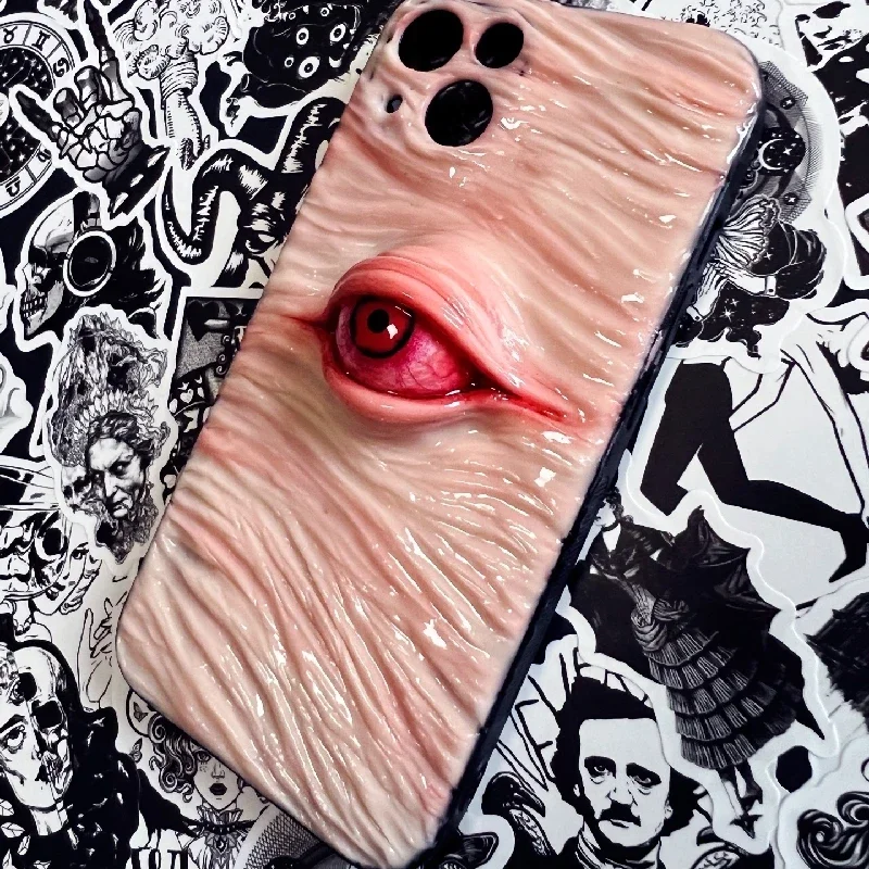 4127 Original 3D Handmade Mobile Phone Case Bloody Cthulhu Eyes Real Skin Dark Gothic Style Mobile Phone Case Custom Gift