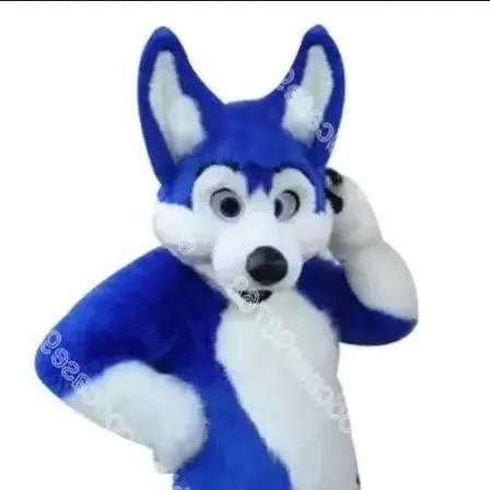 

Синий длинный мех, лиса, собака, костюм талисмана, вечерние костюмы с героями мультфильмов, одежда для животных, Хэллоуин, прогулочное платье, костюм талисмана хаски