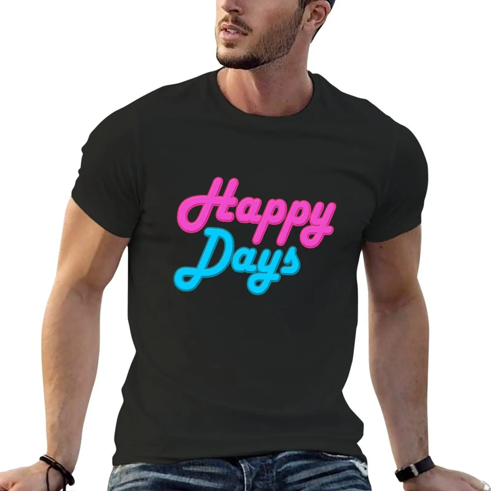 Happy Days Logo Recreation T-Shirt plus size clothes hippie clothes plain black t shirts men