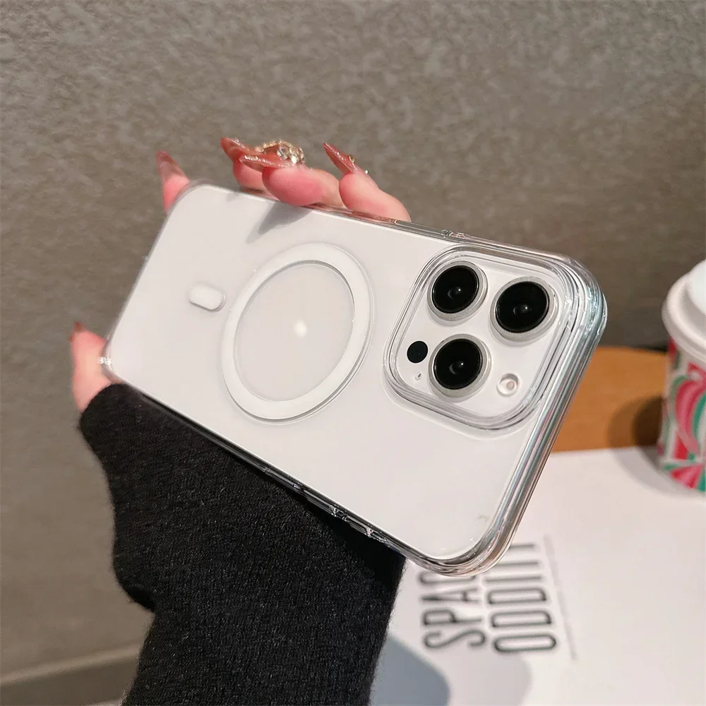 Für iPhone 16 Pro Max Transparente Handyhülle mit Kameraste für Magsafe Slim Clear Schutzhülle Magnetische Handyhülle
