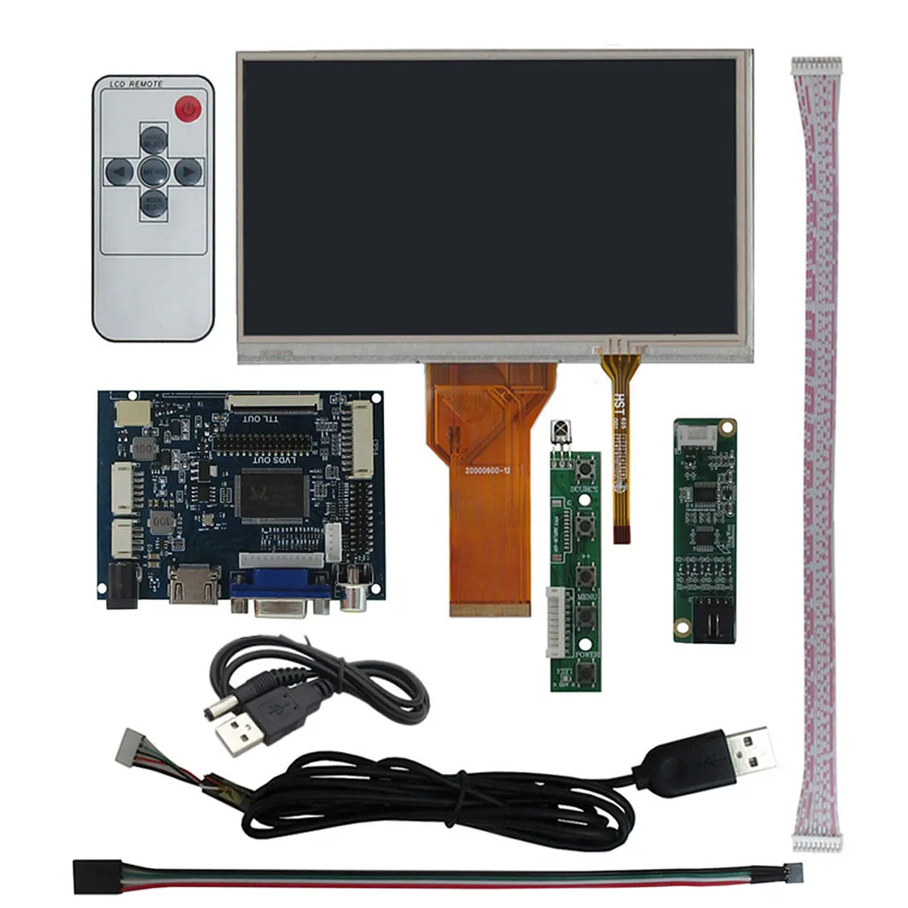 

7 Inch AT070TN94 LCD Display Screen HDMI-Compatible VGA AV Driver Control Board Digitizer Touchscreen For Raspberry Pi Monitor