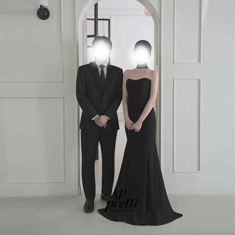 AP pretti Graceful Soft Satin Korea Wedding Dress PhotoShoot Strapless Customized Sleeveless A-line Floor-Length Bridal Gown