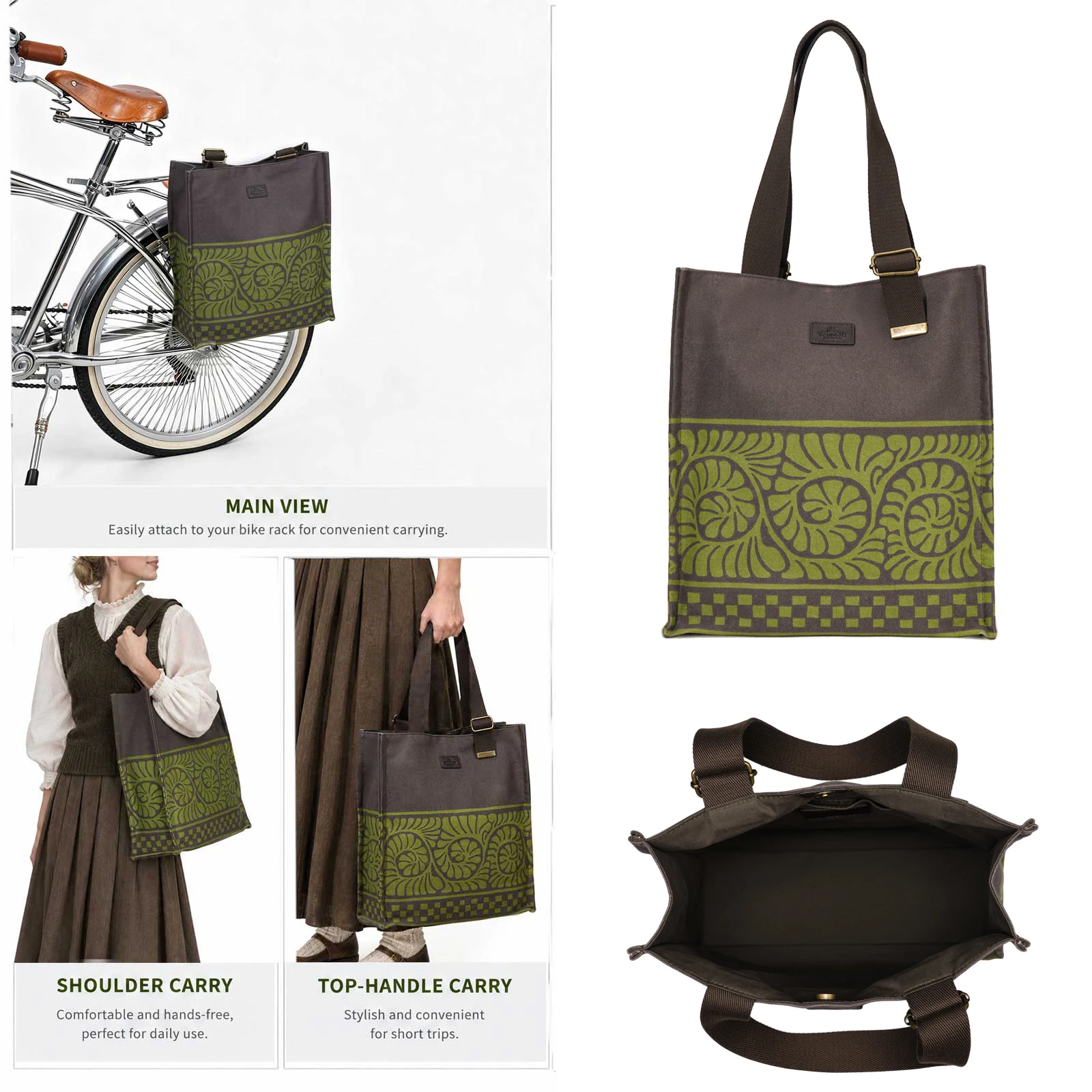 Tourbon Canvas Bike Single Pannier Bicycle Rack Bag with 2 Mount Clips Vintage Cycling Tote for Commuting, Shopping & Travel