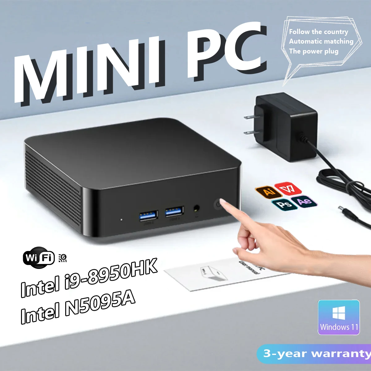 Portable Mini PC Gamer Intel Core i9 8950HK Windows 11 Mini Computer 16GB DDR4 512GB 1TB SSD 1000M Ethernet Gaming PC Desktop