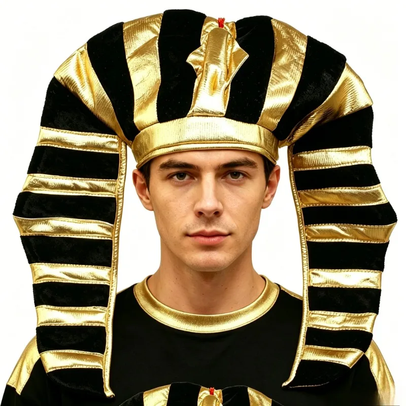 Halloween Egyptian Pharaoh Hat Snake Head Headdress Black Gold Striped Cosplay Costume Accessory for Adults Party Favor