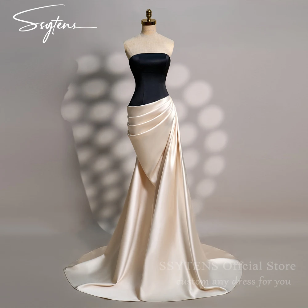SSYTENS Strapless Mermaid Saudi Evening Dress Satin Long Wedding Party Dresses Simple Sleeveless Women Prom Gowns فساتين سهرات