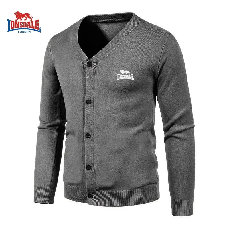 New Men's Embroidered LONSDALE Long Sleeved Knitted V-neck Cardigan Autumn and Winter Fashionable Casual Multifunctional Top