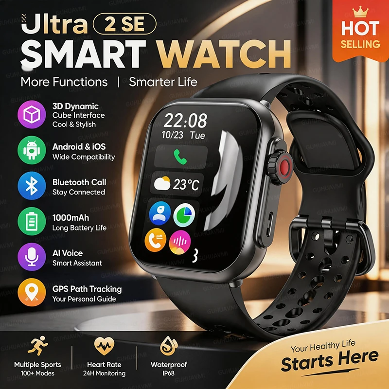 2026 Fashion NEW Ultra 2 SE Men And Women 1000mAh AMOLED Heart Rate GPS Track 100+Sports HD call Smart Watch For IOS and Android
