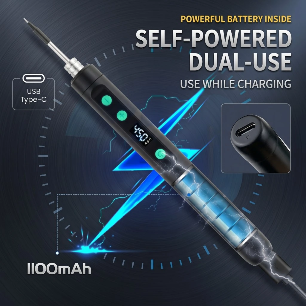 

8-15W Mini USB Type-C Soldering Iron Set Portable Electric Soldering Iron Adjustable Temperature DIY Heating Repair Welding Tool