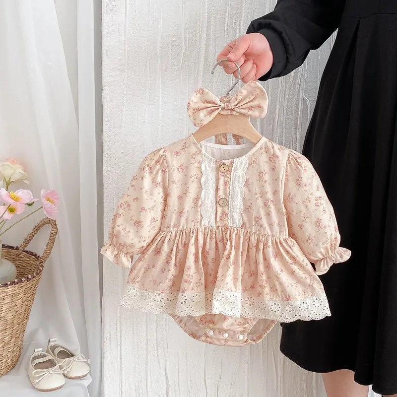 女の子の秋のプリンセスドレス長袖三角形ロンパースベビーロンパース姉妹ドレス甘いテーマドレス