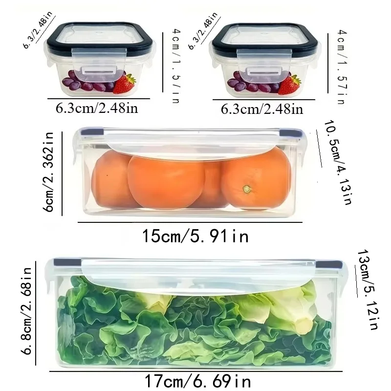 8Pcs Set Includes 4 Containers and 4 Lids Airtight Food Storage Box Kitchen Fridge Organizer for Fruits Vegetables Camping
