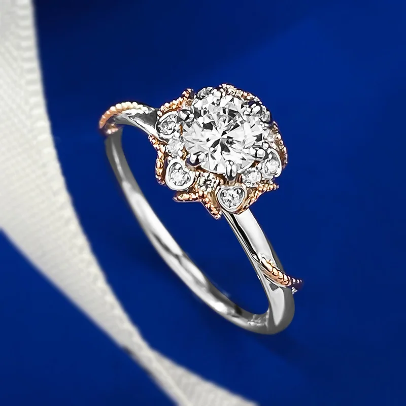 2023 New 925 Silver 50 Cent Imitation Diamond Hand Holding Flower Ring Women's Fashion Exquisite Ring