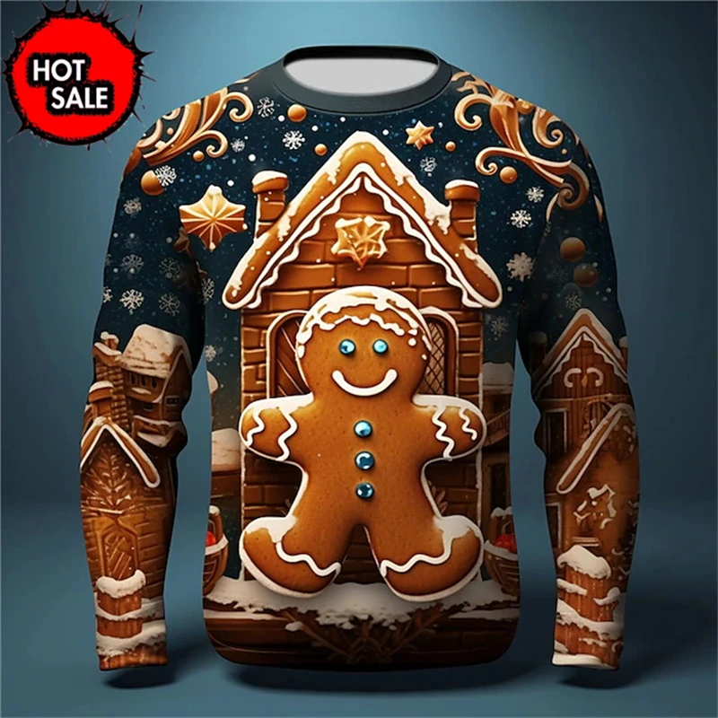 2025 Merry Christmas Mens Ugly Christmas Sweater Funny Gingerbread Man Graphic Sweatshirts Jumper Sweaters Pullovers Kids Tops