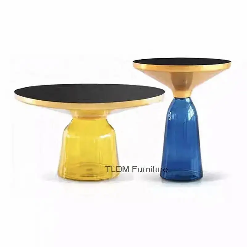 European Designer Coffee Tables for Living Room Furniture Transparent Glass Corner Side Tables Round Tea Table for Living Room