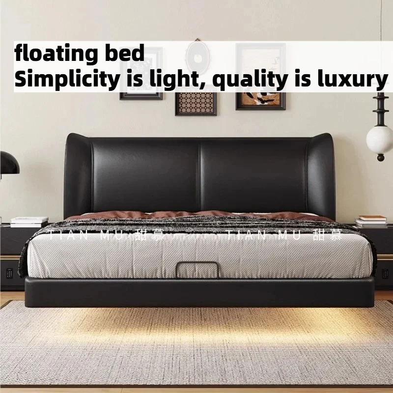 

200x220cm Home Suspended Bed Twin Frame Queen 2 People Floating Black Double Bed Headboard Luxury King Size Wedding Furniture